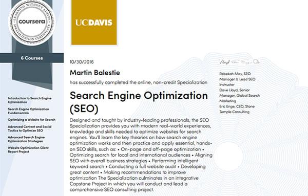 UC Davis SEO certificate